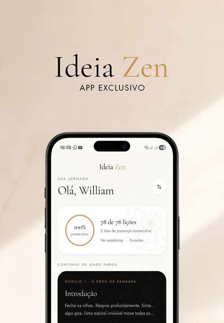 Aplicativo exclusivo Ideia Zen exibido em um smartphone